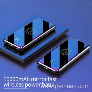 10000mah Mirror Digital Display Wireless Charging Power Bank